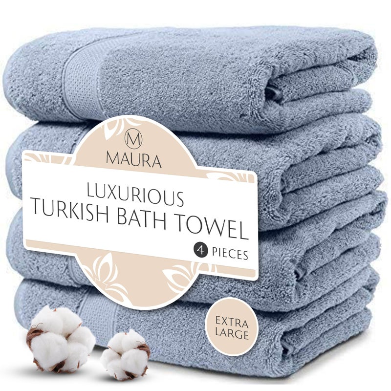 MAURA Light Blue Extra Large Turkish Cotton Luxury Bath Towels Set of 4. Ultra-Soft, Thick & Plush Towels for Bathroom - Serenity Blue - Image 1
